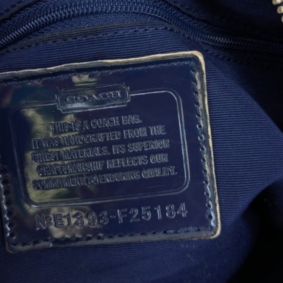 🍍Coach Signature Stripe Satchel Navy and Orange Shoulder Bag - Picture 8 of 11